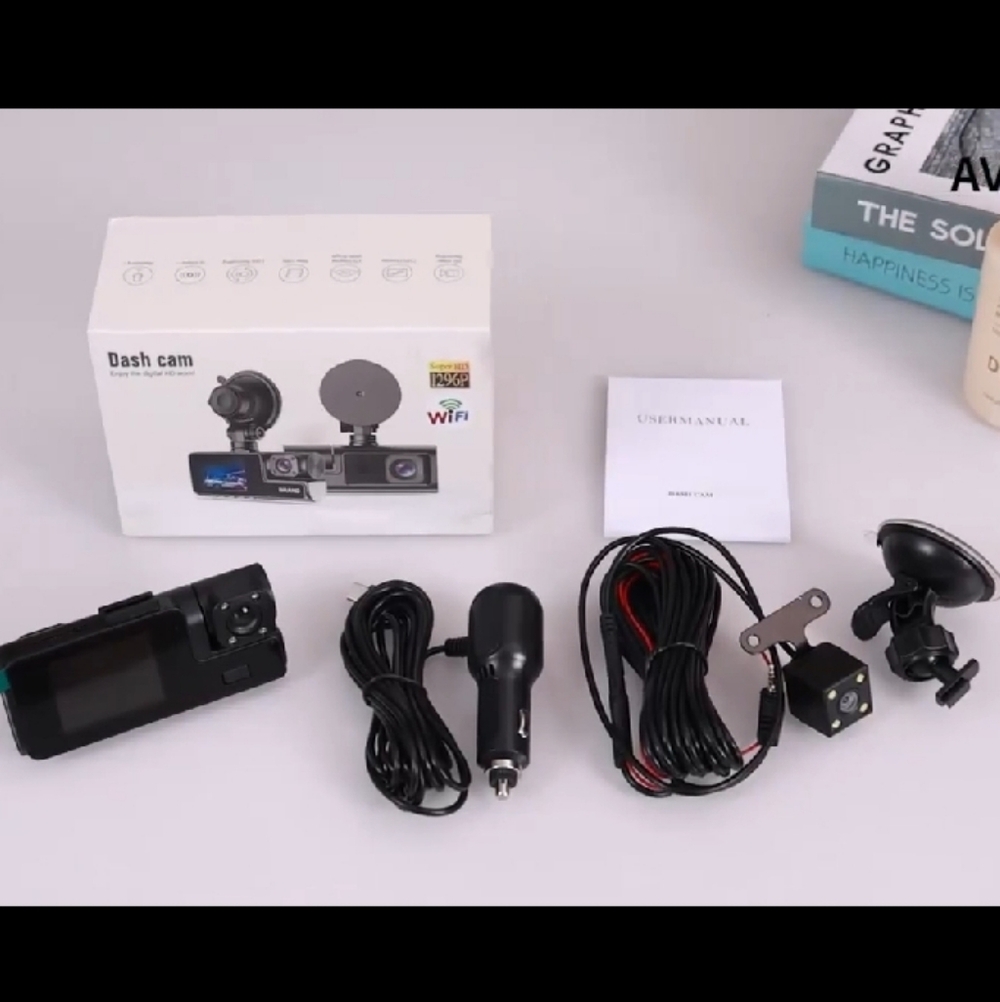 1080P Triple Camera, Vehicle Dash Cam, Front And Rear Interior Cameras